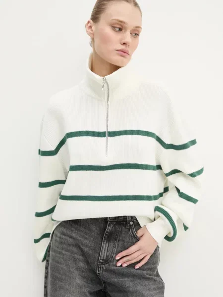 Пуловер Hollister Co. дамски с поло бяло