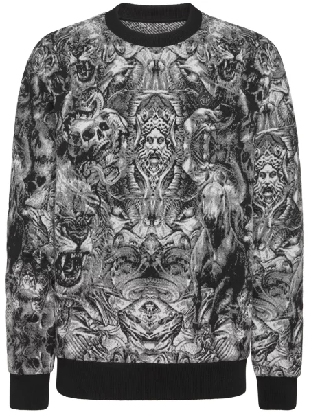 Pulover Philipp Plein cu decolteu rotund din jacard negru