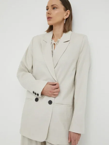 Gestuz blazer din amestec de in PaulaGZ cu doua randuri de neted bej