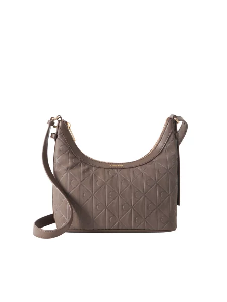 Geantă Calvin Klein Emblem Aop Sueded Shoulder Bag Bej maro