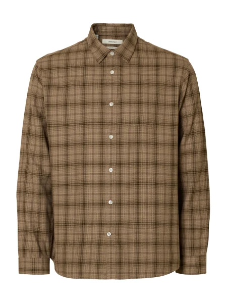 SELECTED Košile SLHNOAH světle / tmavě hnědá