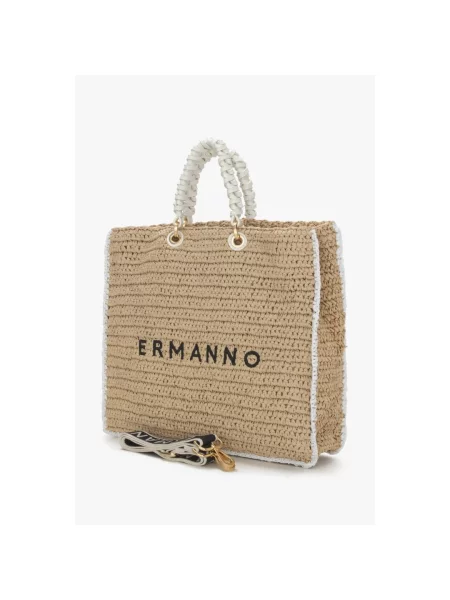 Сумка шопер бежево-біла Ermanno Firenze біла