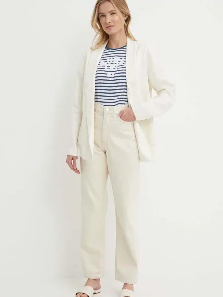 Льняний жакет Pepe Jeans MIRKA без застібки однотонна бежевий
