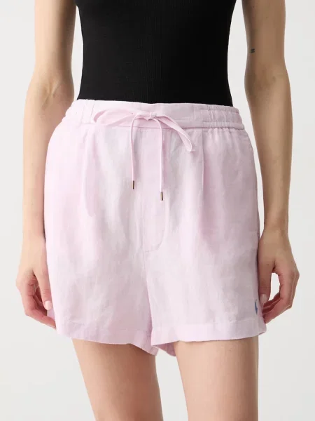 Polo Ralph Lauren pantaloni scurți pentru femei din in LINEN-WVN-SHORTS roz