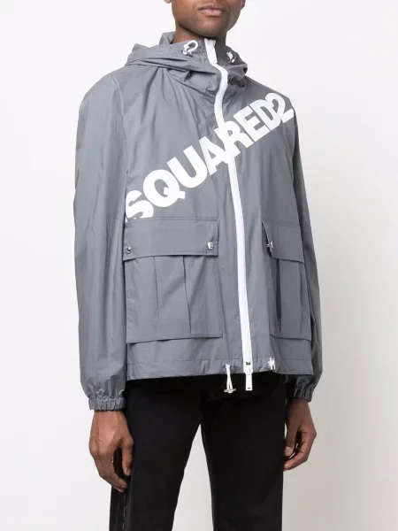 Bunda Dsquared2 s kapucí s potiskem šedá