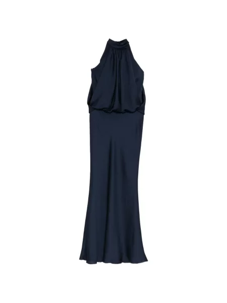 Rochie Amsale din satin cu gât halter albastru