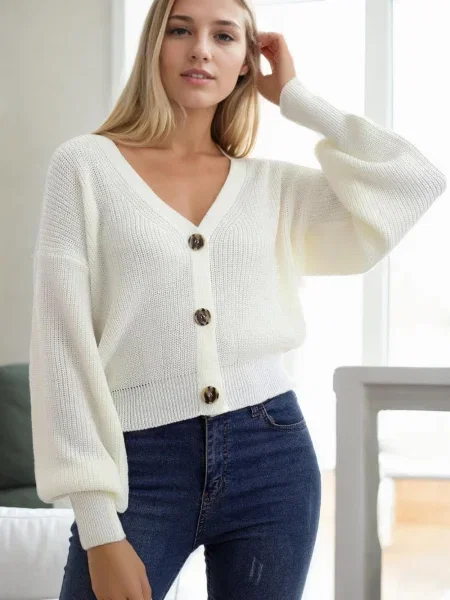 Cardigan Dewberry cu decolteu în V alb