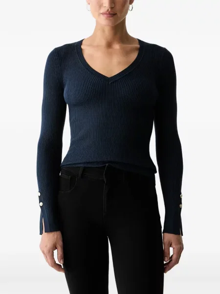 Tricou Guess cu decolteu în V albastru