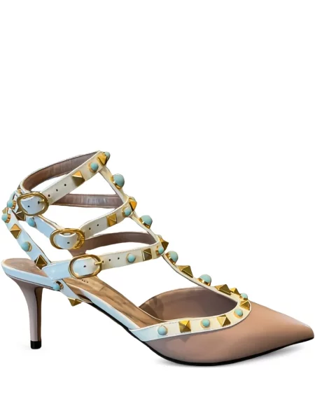 Кожени полуотворени обувки Valentino Garavani с връзки с шипове