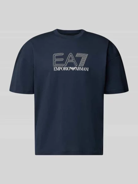 T-shirt z logo i okrągłym dekoltem Ea7 Emporio Armani granatowa