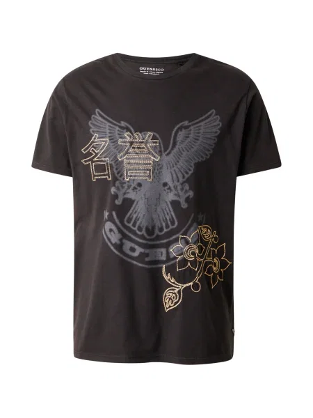 GUESS Tricou HERITAGE galben / gri negru