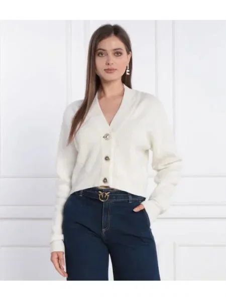 Pinko Cardigan | Cropped Fit cu adaos de lână alb