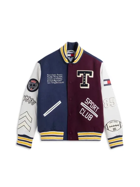 Tommy Jeans Geacă de primăvară-toamnă LETTERMAN albastru marin / galben auriu / roșu vin alb