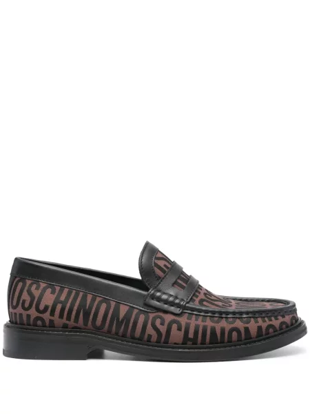 Pantofi loafer Moschino din jacard cu autograf maro
