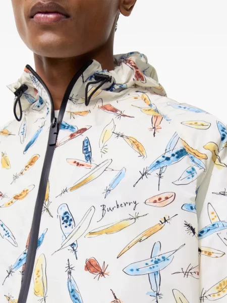Geacă Burberry cu pene cu glugă alb