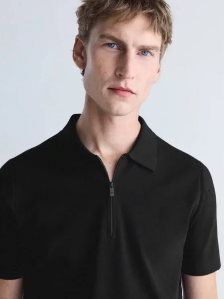 Koszulka polo comfort stretch z zamkiem Coolmax® Mężczyzna XXL MANGO MAN czarny