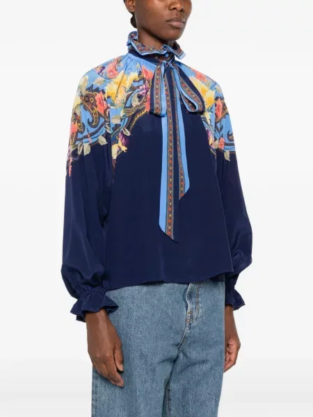 Gulerat bluză Etro cu model floral cu imagine albastru
