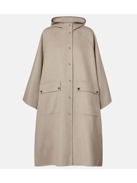 Palton Brunello Cucinelli din cașmir cu glugă bej