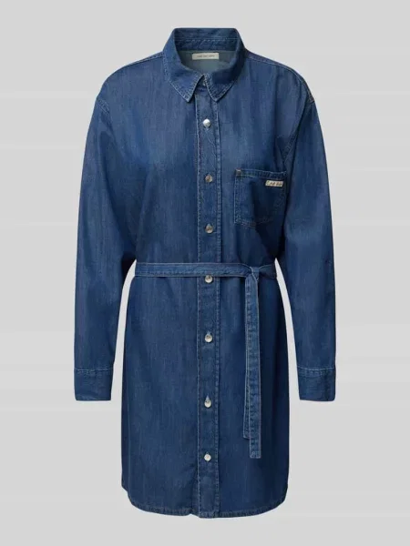 Sukienka jeansowa o długości do kolan z kieszenią na piersi Calvin Klein Jeans niebieska