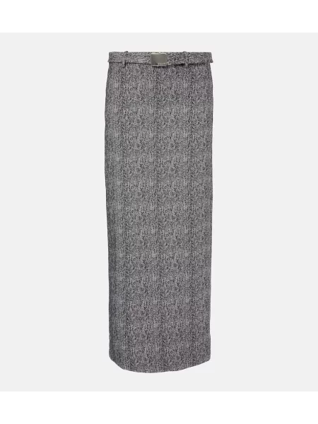 Fusta maxi Staud cu model herringbone gri