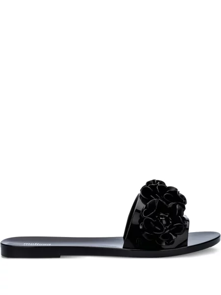 Papuci Melissa cu model floral negru