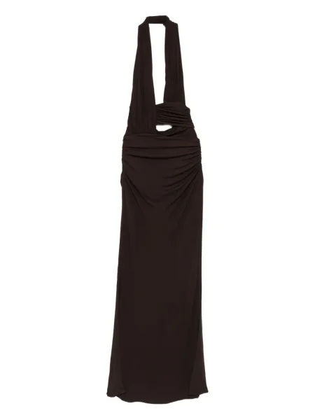 Rochie maxi Christopher Esber drapată de costum maro