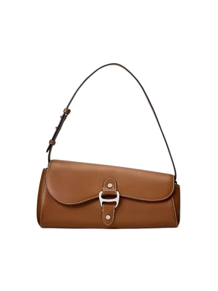 Torebka z naturalnej skóry bydlęcej z aplikacją z logo Lauren Ralph Lauren brązowa