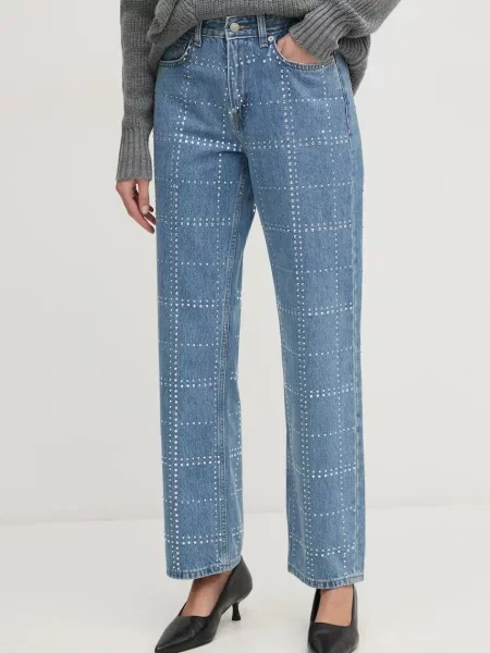 Pepe Jeans jeansy STRAIGHT JEANS HW GLITTER high waist niebieskie