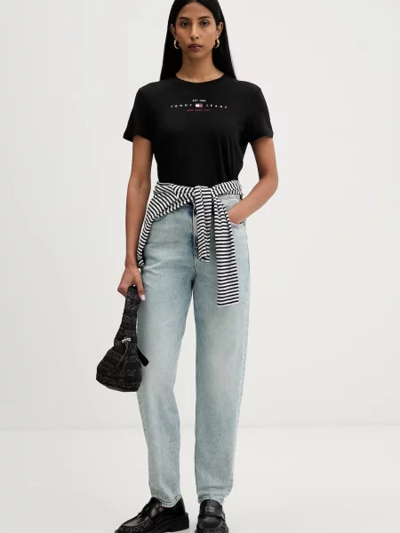 Tommy Jeans kratka majica z bombažem črna
