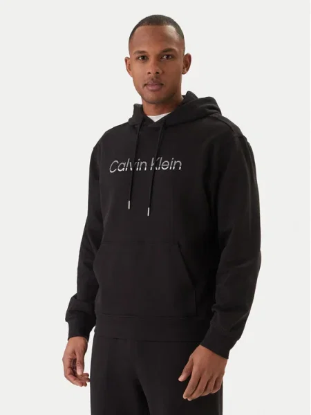 Jachetă cu glugă Calvin Klein cu glugă din material terry negru