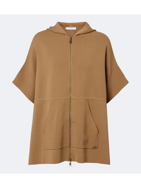 Poncho Max Mara tricotate cu glugă verde