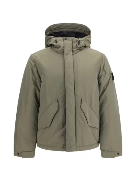 Geacă Stone Island cu glugă cu strasuri verde