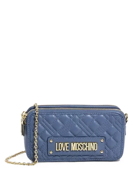 Matlasat geantă plic Love Moschino cu autograf albastru
