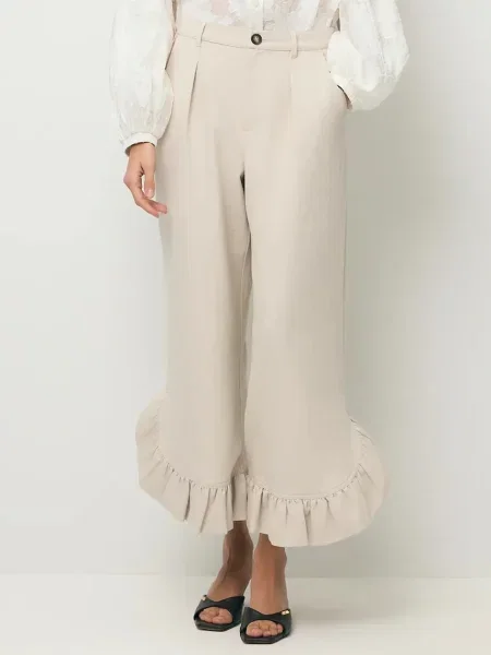 BIZUU spodnie palazzo z bawełną NELLA beżowe
