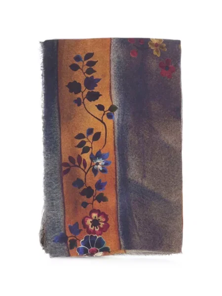 Fular Faliero Sarti cu franjuri cu model floral albastru