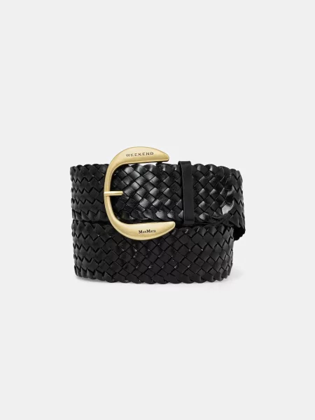 Weekend Max Mara pleten pas usnjen AGELO črna
