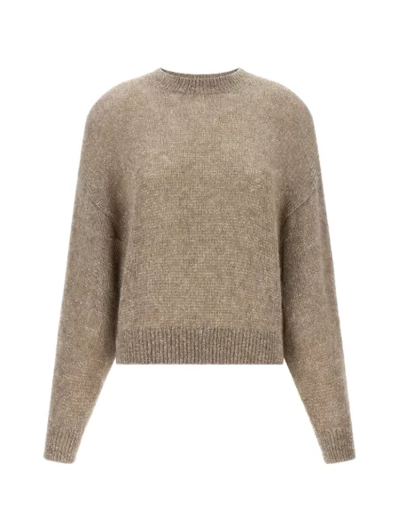 Pulover Brunello Cucinelli cu paiete tricotate maro