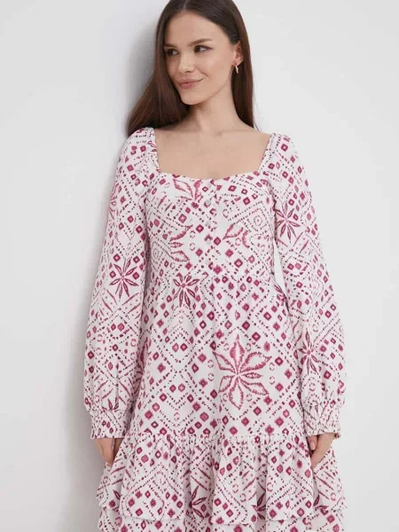 Pepe Jeans rochie din amestec de in mini evazati alb