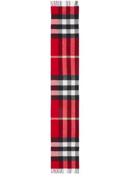 Fular Burberry cu franjuri în carouri clasic roșu