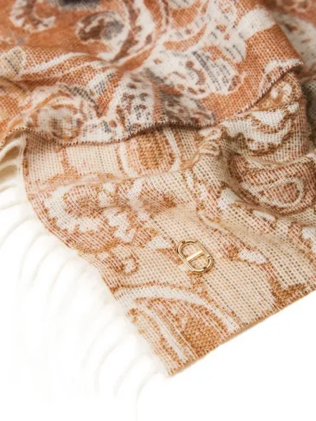 Fular Twinset cu franjuri cu model paisley maro