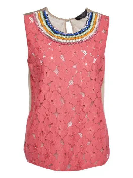 Haftowany top koronkowy Max Mara bez rękawów koronkowy różowy