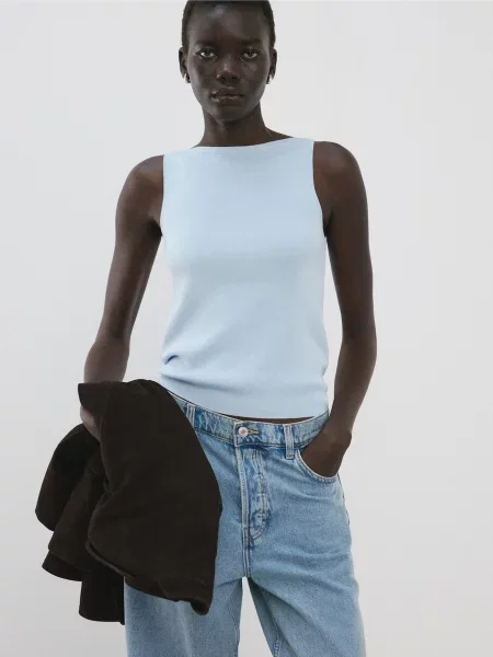 Майка MANGO світло-синій бавовна/віскоза синя