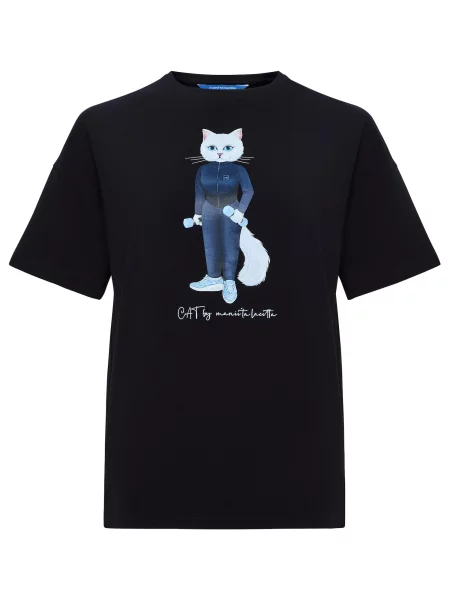 Cat e Lolette Tričko Sport cat with dumbbells' modrá