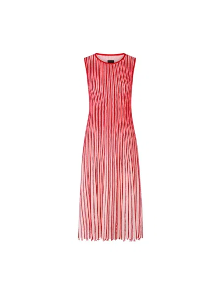 Dzianinowa sukienka midi Marc Cain do kolan w kratkę czerwona