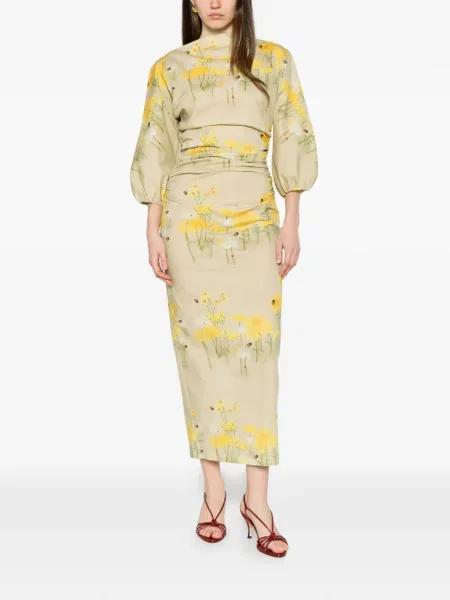 Rochie midi Bernadette cu model floral cu imagine galben