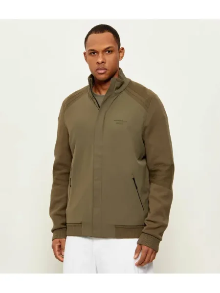 BOSS GREEN Kötött pulóver KN_PS HY | Boss x Porsche selyem hozzáadásával khaki
