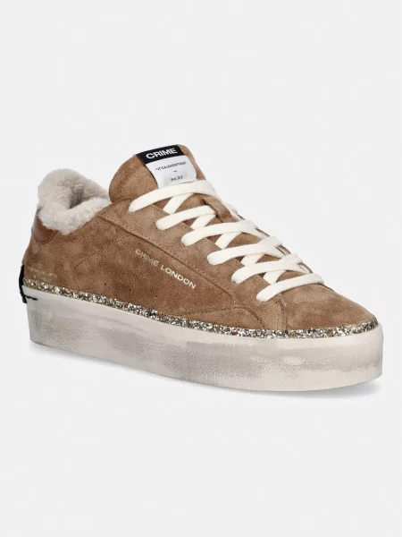 Crime London DISTRESSED PLATFORM sneakers pentru femei din piele întoarsă maro