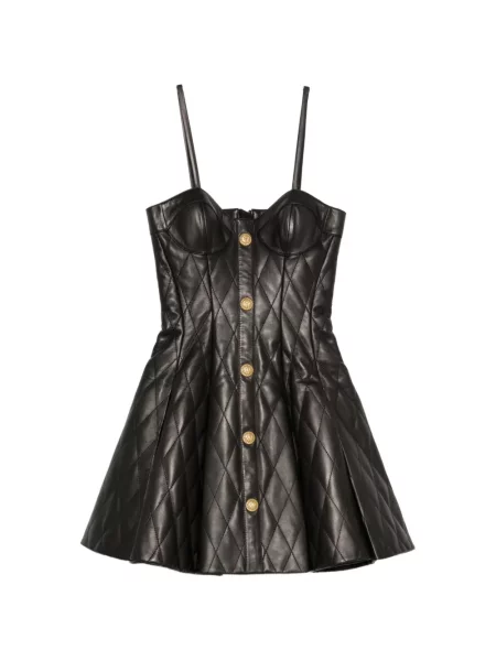 Matlasat rochie mini Balmain din piele negru