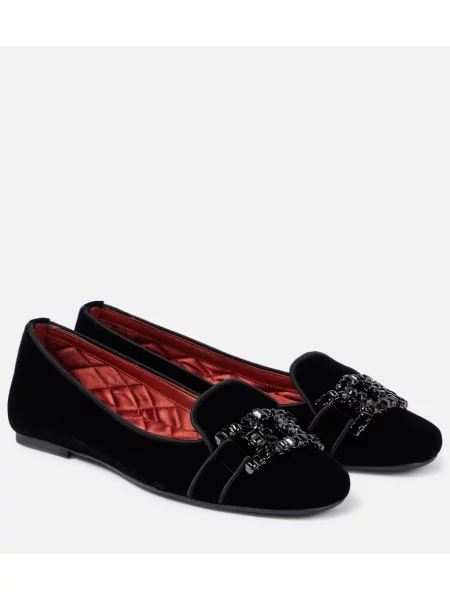 Balerini Tod's de catifea de cristal negru