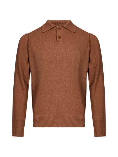 Lung tricou polo Manifatture Del Nord tricotate maro